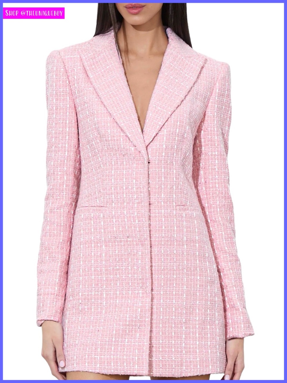 Alice + Olivia Justin Pink Tweed Tuxedo Blazer Mini Dress